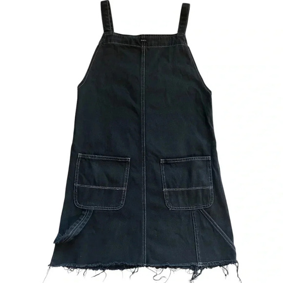 RVCA Women’s XS Distressed Raw Hem Black Dungaree‎ Mini Grunge Overalls Dress - Picture 2 of 9